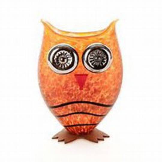 Artglass Footed Owl Vase Amber